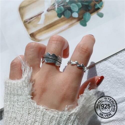 S925 Sterling Silver Rings For Women Opening Adjustable Leaf Korean Fashion Personality Student Men Lady Design Jewelry INEFFA