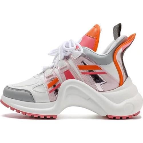 2021 New Hot Sale Platform Sneakers Women Leather Flat Shoes Women Chunky Sneakers Luxury Brand Jelly Orange Casual Shoes Women