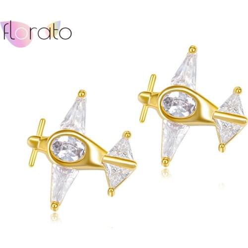 925 Sterling Silver Ear Needle Airplane Earring Pave Zircon Aircraft Stud Earrings for Women Fashion Jewelry Accessories