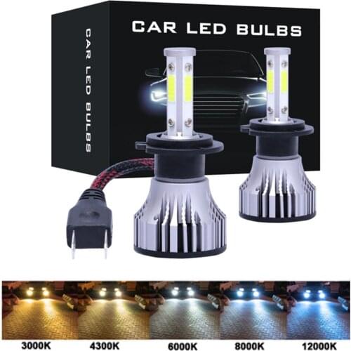 2Pcs H7 H8 H11 4sides Led Car Headlight Bulbs H4 H9 HB3 9005 HB4 9006 LED Fog Lamp 360 Degree 6000K 12000LM Auto Light 12V