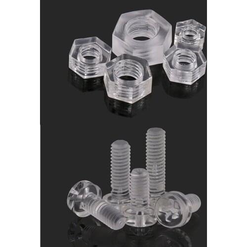 200SET M5X20 Clear Screw+200pcs M5 Nut Clear PMMA Plastic Bolt Nylon Philips Cross Round Pan Head Transparent Acrylic Screw Bolt