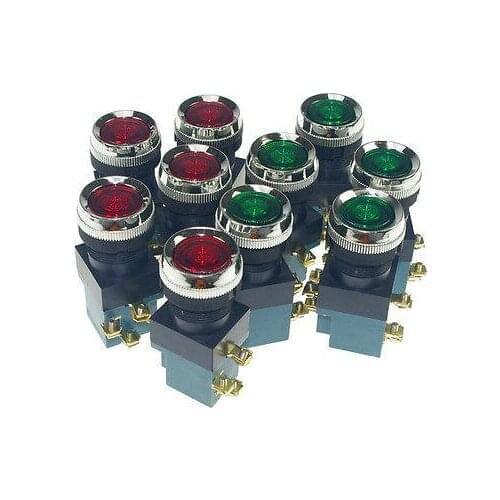 25mm Mounting Hole 5A 6V Lamp Red/Green Flat Head Light Illuminated Momentary Push Button Switches