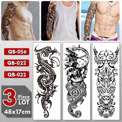 3 pcs/lot Large Arm Sleeve Tattoo Dragon Maori Totem Waterproof Temporary Tatto Sticker Skull Body Art Full Fake Tatoo Women Men