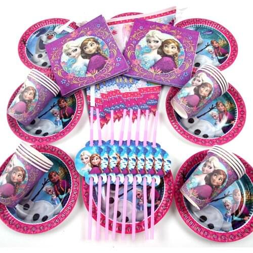 33pcs/lot Disney Frozen Party Package Birthday Party Field Baby Shower Party Supplies Cup + Plate + Straw + Napkin + Pennant