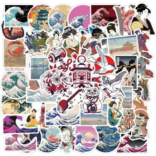 50PCS Sea Wave Spray Stickers Suitcase Skateboard Guitar Luggage Laptop Waterproof Decals Scrapbooking Graffiti Sticker Pack