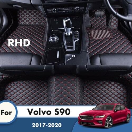 RHD Car Floor Mats Rugs For Volvo S90 2020 2019 2018 2017 Carpets Foot Pads Artificial Leather Custom Car Accessories Interior