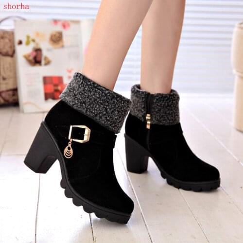 Autumn Women Ankle Boots Female High Heel Shoes Flock Fashion Zipper Chunky Heels Short Botas For Ladies Casual boots