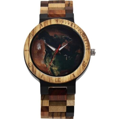 Wooden Watch For Men Casual Quartz Wristwatches Galaxy Print Earth Pattern Watches Colorful Wood Strap Fashion Accessories Gifts