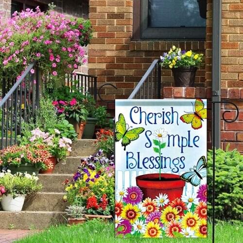 Double-sided Garden Flag Outdoor Decorative Hanging Welcome Flower Butterfly Banner Garden Ornament Home Decoration