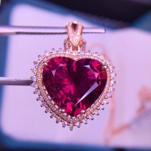 E401 Tourmaline Pendant Fine Jewelry Real 18 K Gold 100% Natural Rubi Tourmaline 11.8ct Gemstones Diamond Pendant Necklace