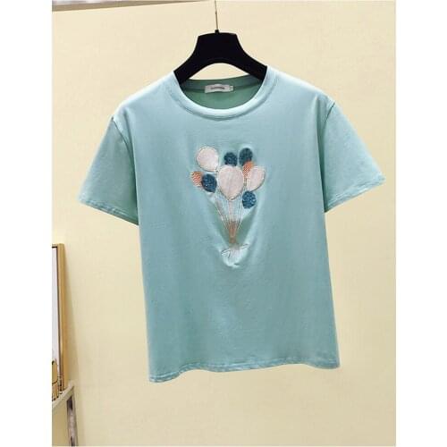 GGRIGHT Summer Pink T shirt Women Tops Kawaii Embroidery White Tshirt Women Korean Clothes Short Sleeve Casual Tee shirt Femme