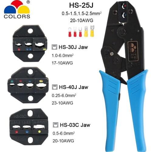 HS-25J 9" Crimping Plier 0.5-2.5mm2 Insulated Terminals Ratchet Wire Connector Clamp Pliers 20-10AWG Jaw Set Electrican Tools