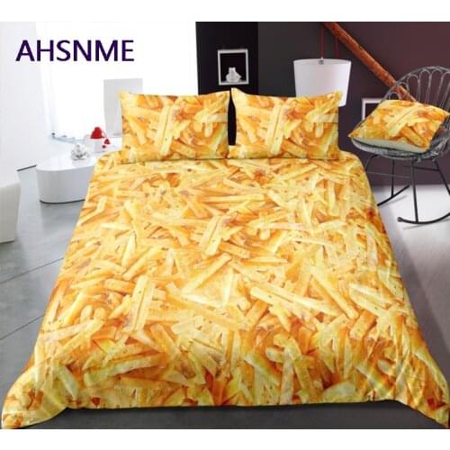 AHSNME Real 3D Pattern Food Theme Cover Set Polyester Golden Fries Bedding Set Super King Queen Full Twin Size Bed Set