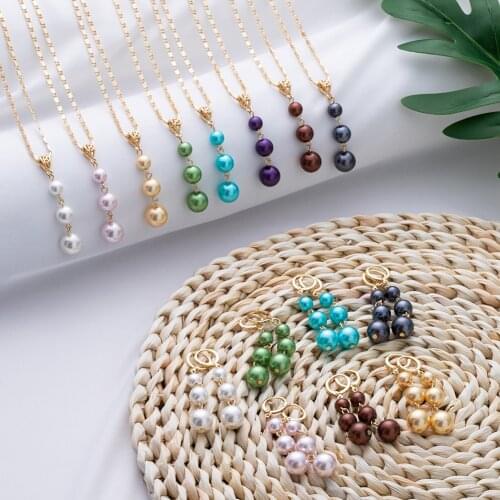 2021 New Stud Fashion Jewelry Sets Hwaiian Colorful Pearl Gold Polynesian Pendant Necklaces Earring Set Wholesale for Women