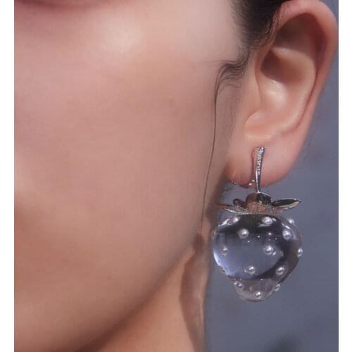 Korean S925 Crystal Pearl Transparent Strawberry Earrings Geometric Fruite Earring For Women Girls party Jewelry