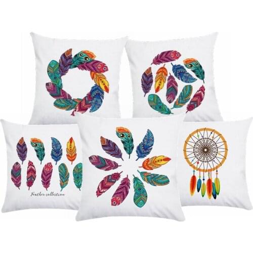 Short Plush Colorful Feather Pattern Cushion Cover Bedroom Decoration Pillow Case