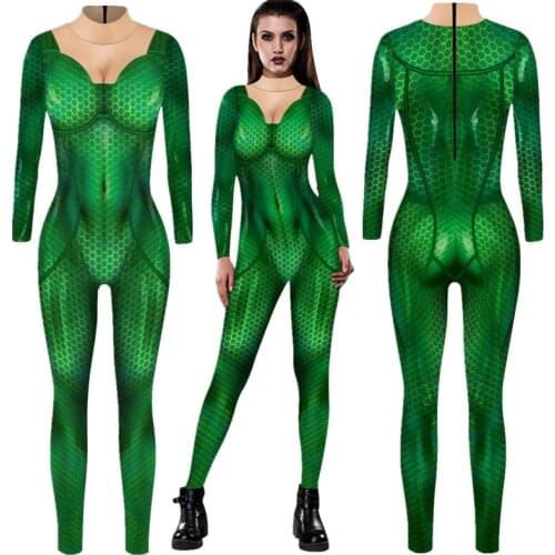Superhero Aquaman Mera Queen Cosplay Sexy Jumpsuit Catsuit Character Costumes Zentai Halloween Women Bodysuit Fancy Dress