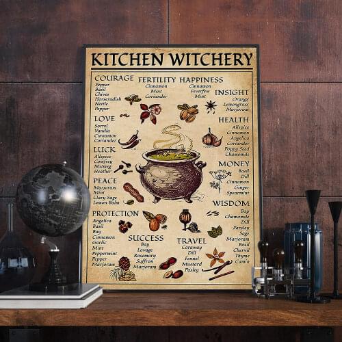 Kitchen Witchery Vintage Poster Witch Box Canvas Painting Witcher Magic Knowledge Wall Art Print Picture for Home Kitchen Decor