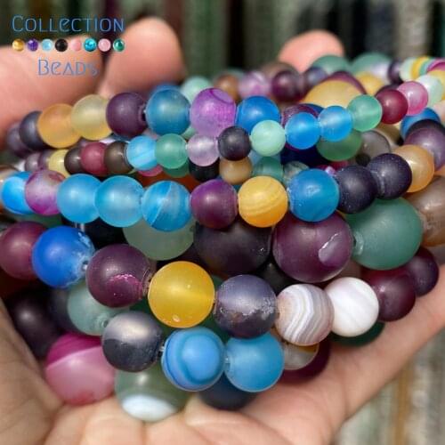 Natural Stone Beads Matte Dull Polished Multicolor Stripe Agates Round Spacer Beads For Jewelry Making DIY Bracelets Accessories