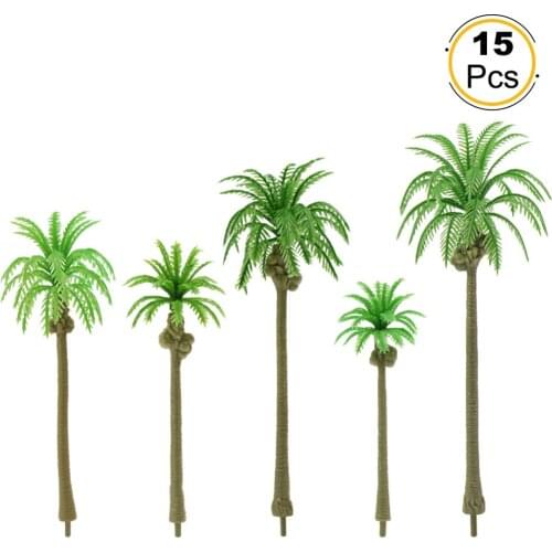 15pcs Model Railway Model Coconut Trees Palm Tress Seabeach Layout OO/HO/TT/N/Z Scale YS04