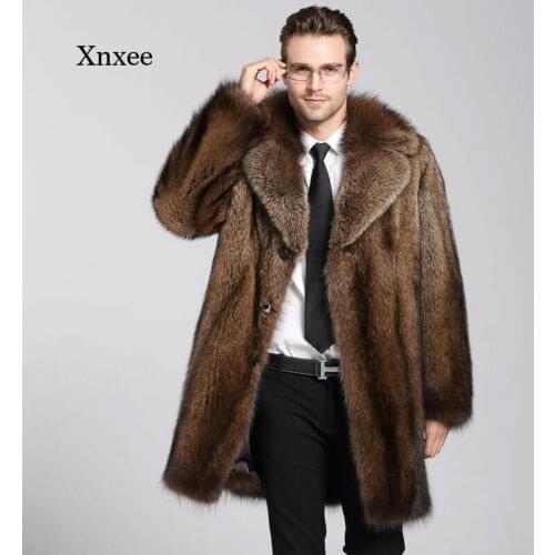 Mens Midi Faux Fur Coat Casual Loose Warm Street Jacket Winter Lapel Thicken Parka Outdoor Fashion Long Sleeve Clothing