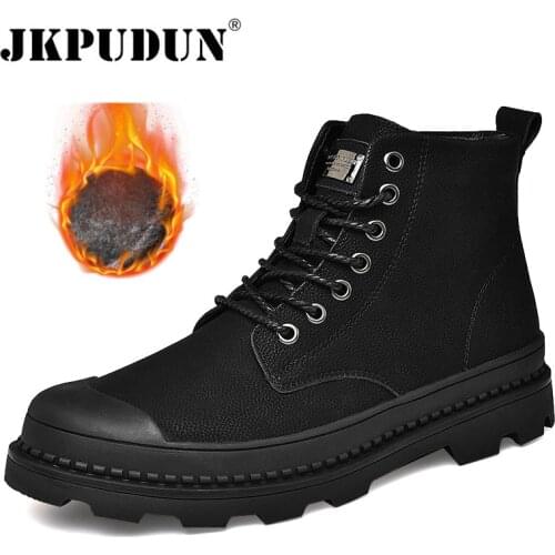 Winter Men Boots Genuine Leather Ankle Boots Men Outdoor Winter Work Shoes Men Military Warm Fur Snow Boots Men Motorcycle Botas