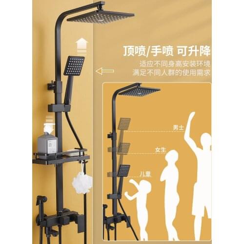 Shower Head Set Home Bathroom Black Copper Flower Drying Bathroom Hot and Cold Bathing Machine Shower Head Bathroom