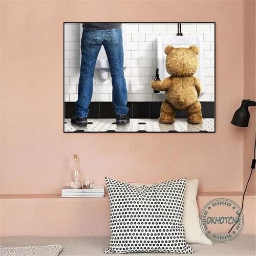 Funny Teddy Bear Man In Toilet Poster Nordic Humor Canvas Painting Modern Minimalist Home Decoration Bathroom Wall Art Cuadros