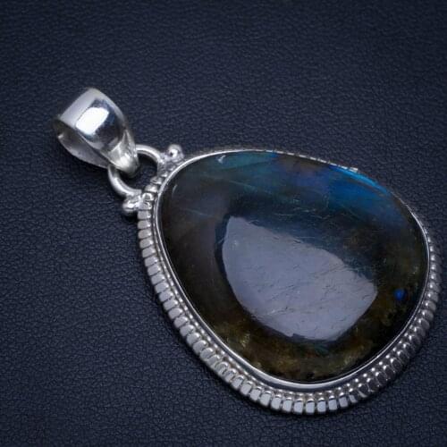 Natural Blue Fire Labradorite Handmade Unique 925 Sterling Silver Pendant 1.75" A4631