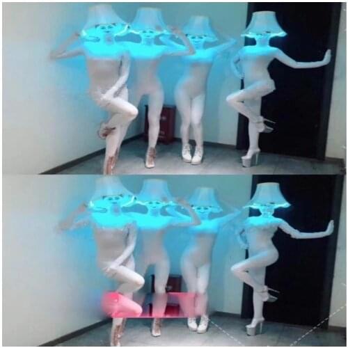 Nightclub bar female singer dance team stage show costume table lamp headgear white party costumes