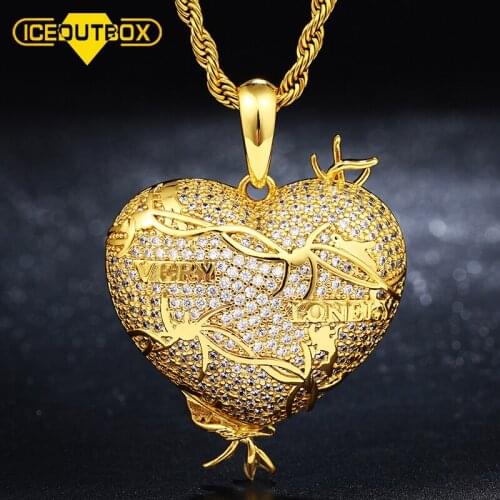New Design Heart Pendant Necklace With 4mm Tennis Chain Gold Cubic Zircon With Letter VERY LONELY Mens Women Hip Hop Jewelry
