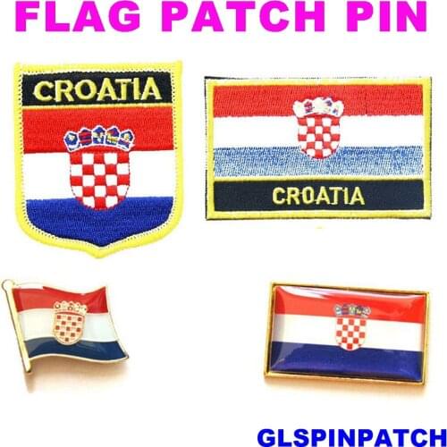 Croatia FLAG Patch Rectangle Lapel Pin iron-on embroidered applique Hook Loop Badge