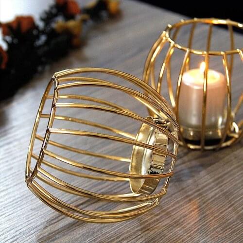 Candlestick Retro Metal Lighting Cage European Style Candle Holder Ornament For Party Home Decor Golden Tabletop Ornaments #BL5