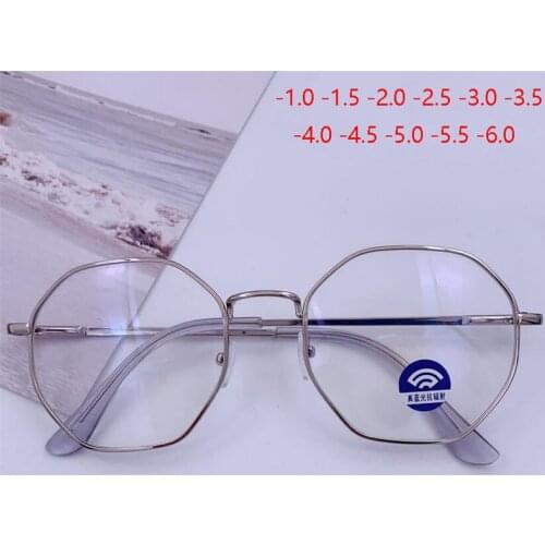 Polygonal Women Men Glasses Lady Luxury Retro Metal Eyewear Vintage Mirror Nearsighted Eyeglasses -1.0 -1.5 -2.0 -2.5 To -4.0
