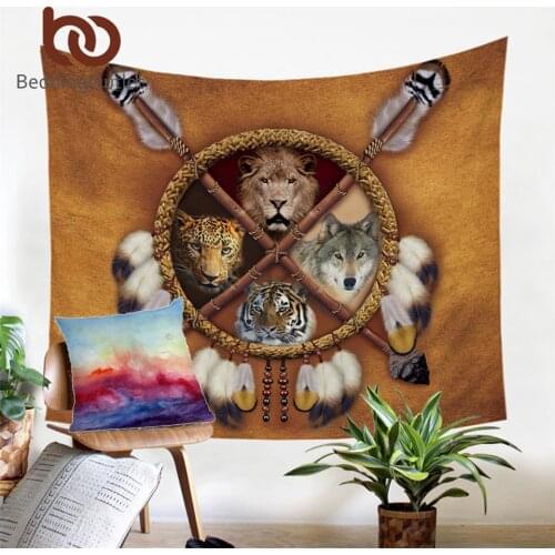 BeddingOutlet Wolf Dreamcatcher Tapestry 3D Animal Tribal Wall Carpet Lion Tiger Leopard Bear Wall Hanging Sheet 150x200cm tapiz