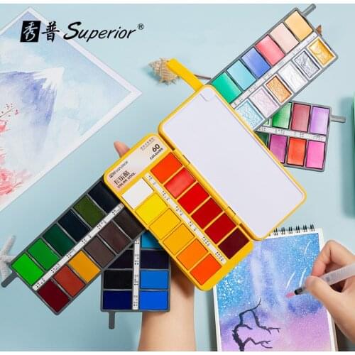 Superior 36/48/60 Colors Folding Solid Watercolor Paints Set with Metallic Macaron Water Color Paint For Painting Art Supplies