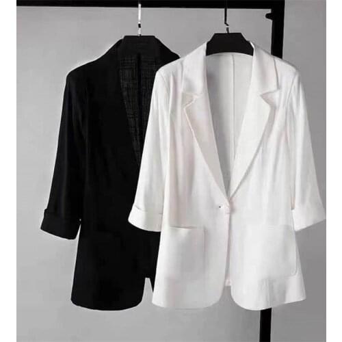 S-5XL Thin Linen Suit Women 2021 Spring Summer New Simple Casual All-Match Cotton And Linen Blazer Large Size Jacket Tops zh487