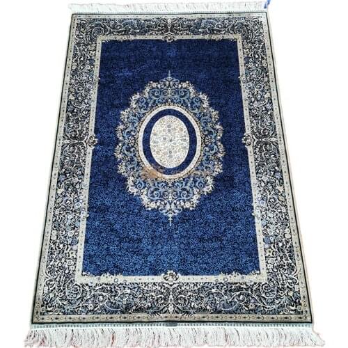 Seeykeep™ 4x6ft Exquisite Central Medallion Classic Floral On Indigo Backcolor Design Silk Handknotted Rug-FC3016060
