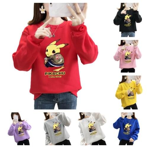 Pokemon Pikachu Girls Sweatshirt Cartoon Anime Women Sports Tops Warm Plus Velvet Loose Casual Trendy Ladies Pullover Gifts