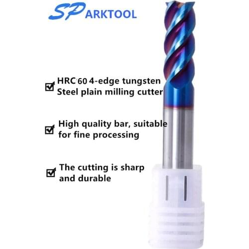 HRC60 Carbide end mill 1 2 4 5 6 8 10 12mm 4Flutes Flat End Mills Alloy Coating Tungsten Steel cutting tool CNC maching Endmills