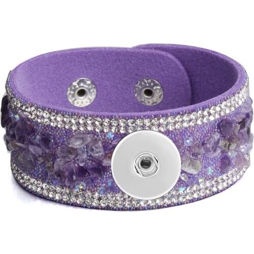 New 18mm Snaps Jewelry Multicolor Rhinestone Natural Stone Velvet Leather Bracelet Fit 18mm 20mm Snap Button Bracelet Jewelry