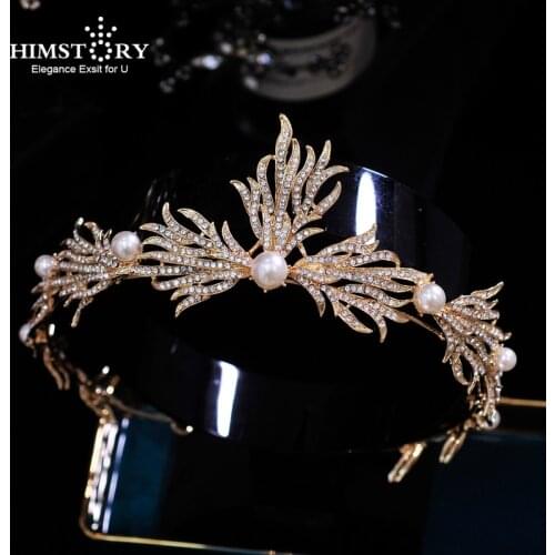 HIMSTORY Baroque Vintage Headbands Hairbands Feather Rhinestone Headpieces Headdress Brides Crown Wedding Accessories