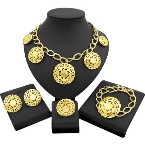 Yulaili African Big Design Dubai Gold Crystal Jewelry Sets For Women Round Wedding Jewellery Set Bridal Occasion
