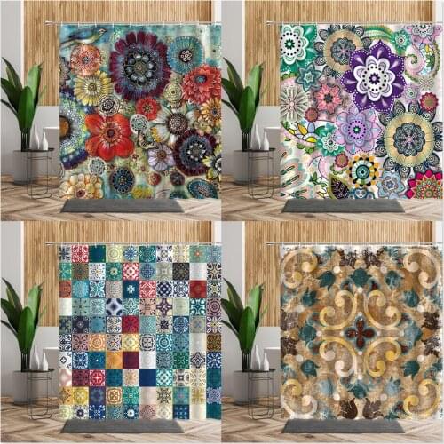 Bohemian Mandala Flower Shower Curtain For Bathroom Indian Geometric Floral Pattern Bathtub Decors Printed Fabric Bath Curtains