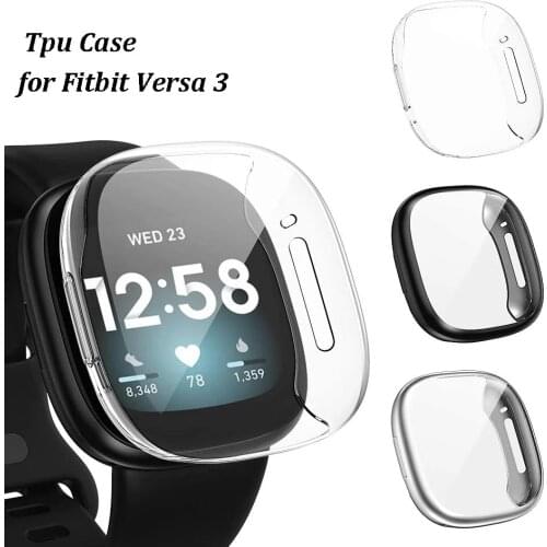 TPU Soft Edge Full Glass Screen Protector Case Shell Frame For Fitbit Versa 3/Sense Smart Watch Versa3 Protective Bumper Cover