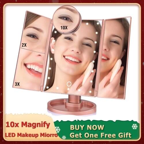 3 Folding Adjustable LED Makeup Mirror Wholesale 3X/10X Magnifier Table Mirror
