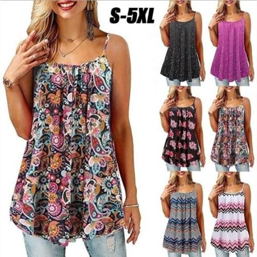 2021 Summer Womens Clothing Print Loose Fitting Casual Wear Tops Outside Home T-shirt Vest Sleeveless Thin Round Neck NEW S-5XL