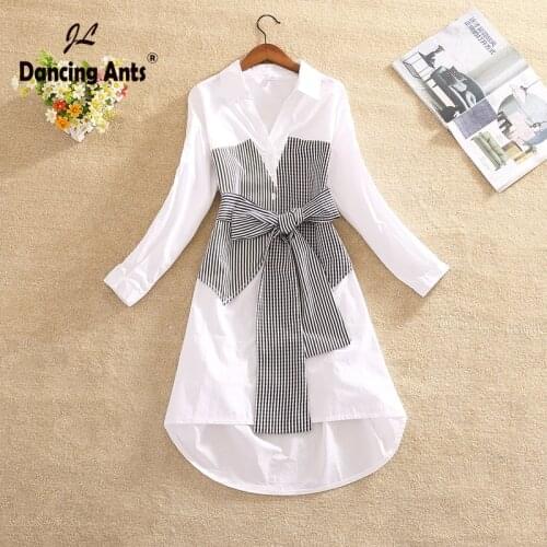 Woman Dress Plaid Patchwork A-line Dress Bow Shirt Dresses Office Lady Long Sleeve Turn-down Collar Button Plus Size Vestidos