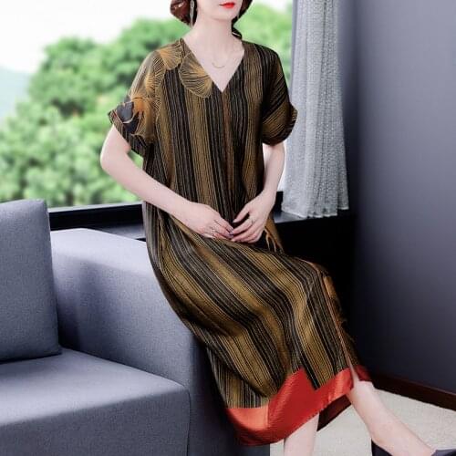 Summer Women Print Mulberry Silk Vintage Midi Dress 2021 Loose Casual 4XL Plus Size Satin Sundress Elegant Bodycon Party Vestido