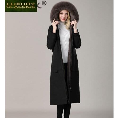 Winter Parka Real Fur Jacket Women Natural Rex Rabbit Fur Liner Long Coat Female Fox Fur Collar Thick Warm Parka Hiver 03